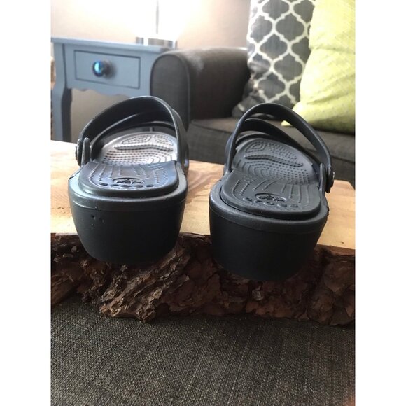 Womens Patrica Crocs Wedge Sandals Black size 8 strappy - Picture 7 of 11